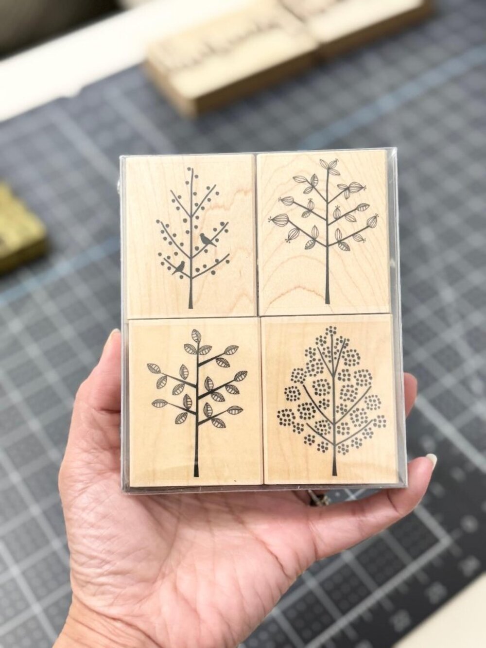 New Hero Arts "Creative Trees" 4pk Wood Mounted Rubber Stamps